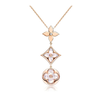 ¡®Veyra Jewelry¡¯COLOR BLOSSOM LARIAT NECKLACE PINK GOLD WHITE MOTHER PEARL AND DIAMOND