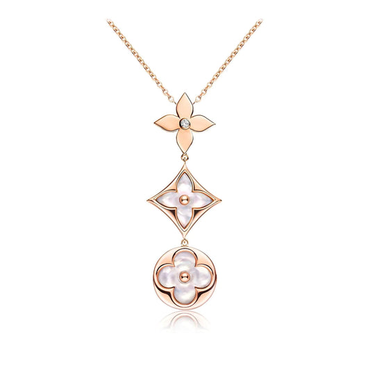 ¡®Veyra Jewelry¡¯COLOR BLOSSOM LARIAT NECKLACE PINK GOLD WHITE MOTHER PEARL AND DIAMOND