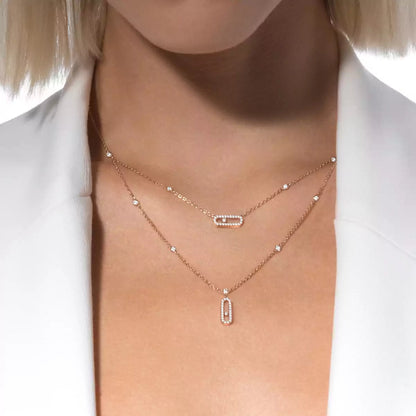 [Veyra Jewelry]2 Rows Rose Gold Diamond Pave_ Necklace Move Uno