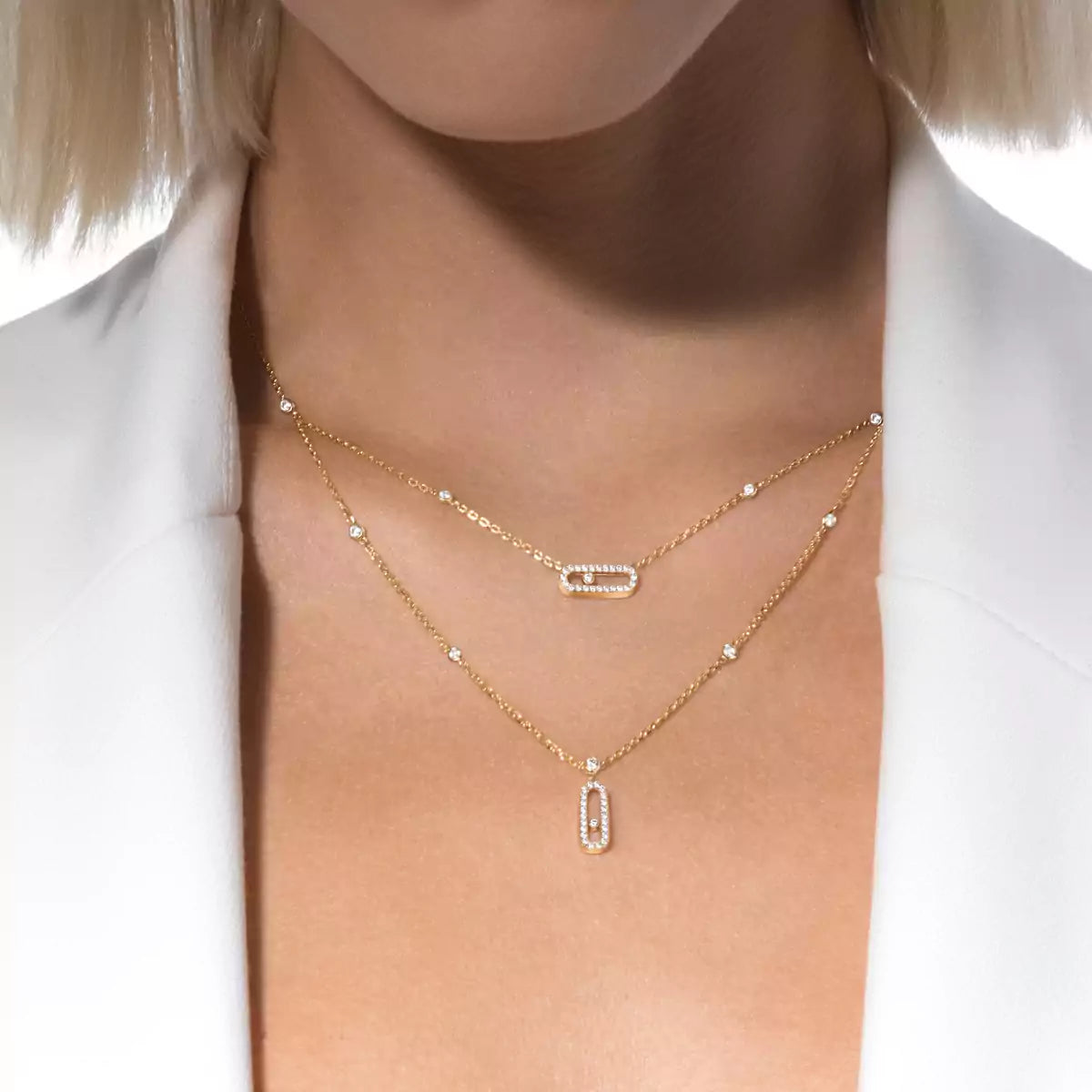 [Veyra Jewelry]2 Rows Rose Gold Diamond Pave_ Necklace Move Uno