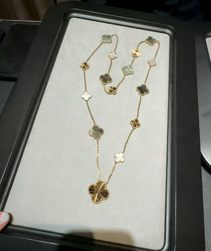 [Veyra Jewelry]DETACHABLE CLOVER 15(11+4) FLOWER ROSE GOLD NECKLACE SET