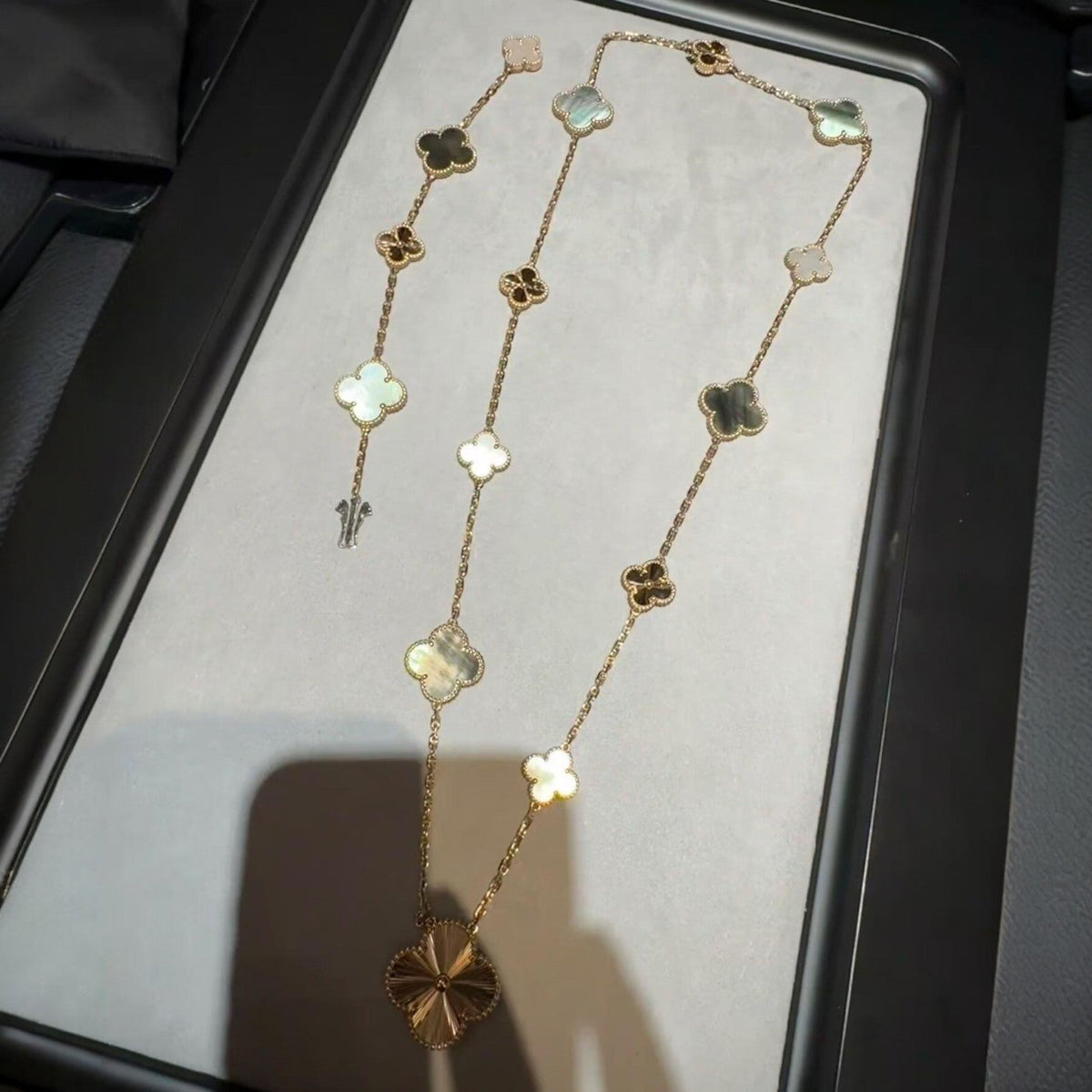 [Veyra Jewelry]DETACHABLE CLOVER 15(11+4) FLOWER ROSE GOLD NECKLACE SET