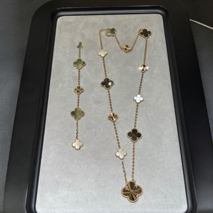 [Veyra Jewelry]DETACHABLE CLOVER 15(11+4) FLOWER ROSE GOLD NECKLACE SET