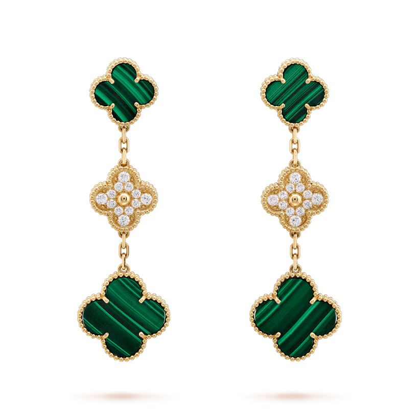 ¡®Veyra Jewelry¡¯CLOVER EARRINGS GOLD MALACHITE DIAMOND 3 MOTIF