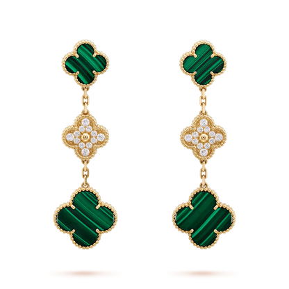 ¡®Veyra Jewelry¡¯CLOVER EARRINGS GOLD MALACHITE DIAMOND 3 MOTIF