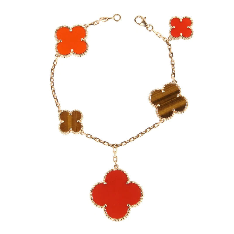¡®Veyra Jewelry¡¯CLOVER BRACELET 5 MOTIFS CARNELIAN TIGER EYE