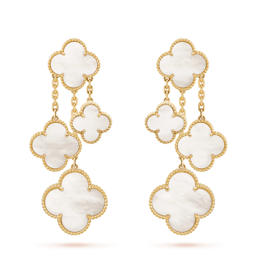 ¡®Veyra Jewelry¡¯CLOVER EARRINGS WHITE MOP 4 MOTIFS GOLD