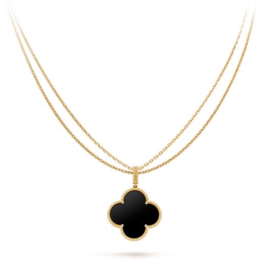 ¡®Veyra Jewelry¡¯CLOVER 25MM GOLD ONYX BIG CLOVER NECKLACE