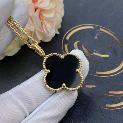 ¡®Veyra Jewelry¡¯CLOVER 25MM GOLD ONYX BIG CLOVER NECKLACE