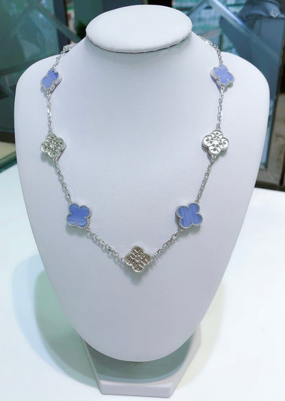 ¡®Veyra Jewelry¡¯CLOVER 10 MOTIFS CHALCEDONY DIAMONDS SILVER NECKLACE