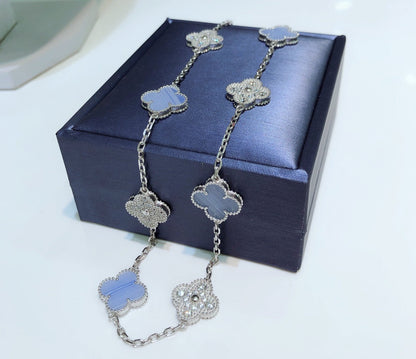 ¡®Veyra Jewelry¡¯CLOVER 10 MOTIFS CHALCEDONY DIAMONDS SILVER NECKLACE