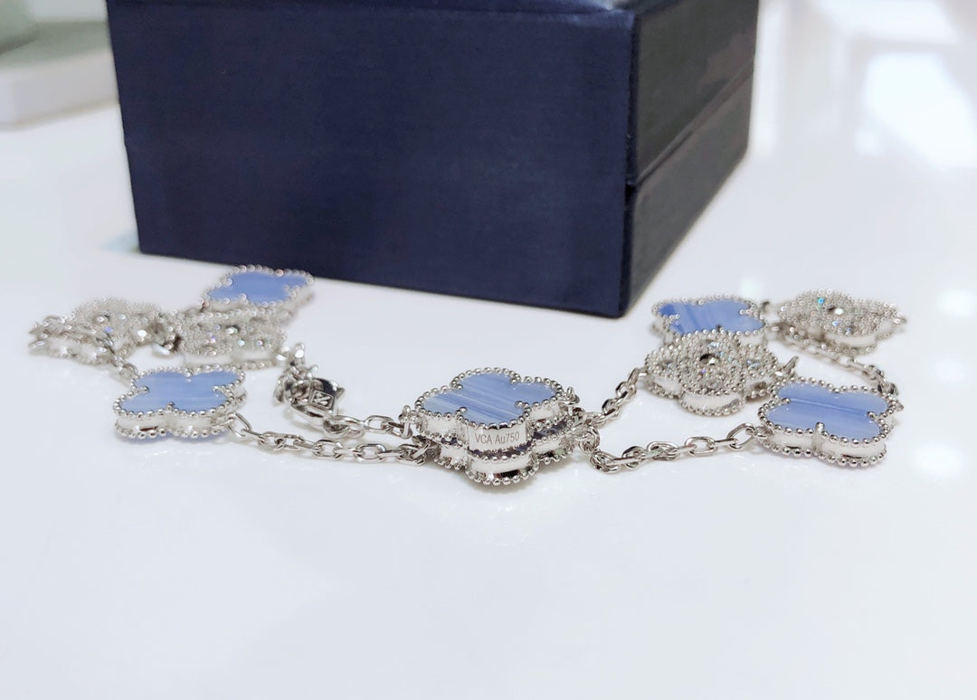 ¡®Veyra Jewelry¡¯CLOVER 10 MOTIFS CHALCEDONY DIAMONDS SILVER NECKLACE