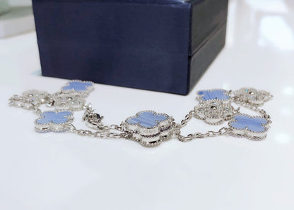 ¡®Veyra Jewelry¡¯CLOVER 10 MOTIFS CHALCEDONY DIAMONDS SILVER NECKLACE