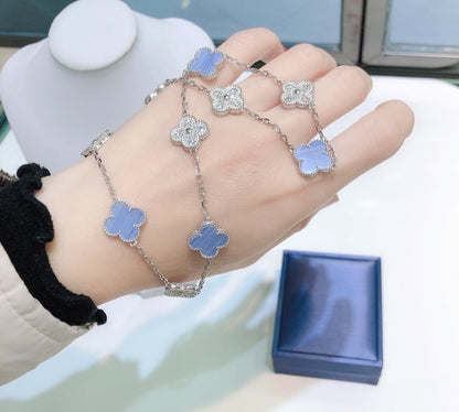 ¡®Veyra Jewelry¡¯CLOVER 10 MOTIFS CHALCEDONY DIAMONDS SILVER NECKLACE